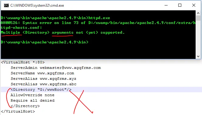 multiple <Directory> arguments error screenshot: