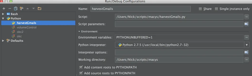 PyCharm Run > Edit Configurations