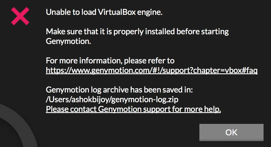 Unable to load VirtualBox engine