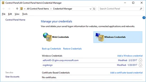 Credential Manager - Windows Credentials