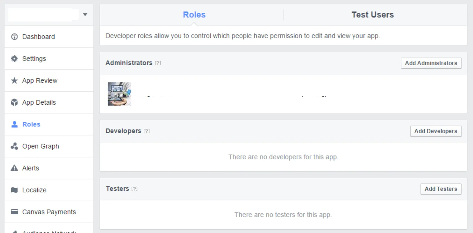 facebook dashboard roles example