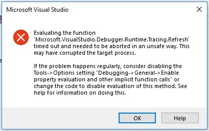 Visual Studio中的错误屏幕