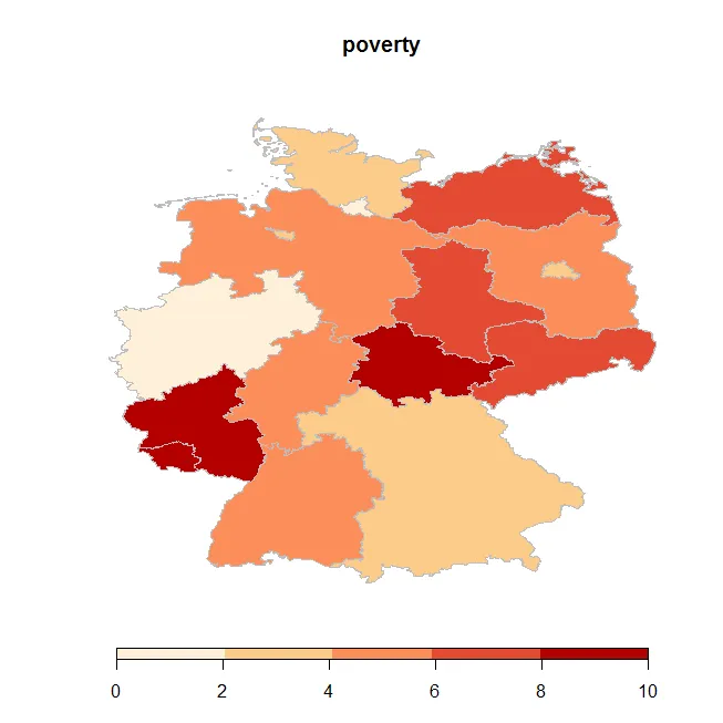 German poverty map created using rworldmap