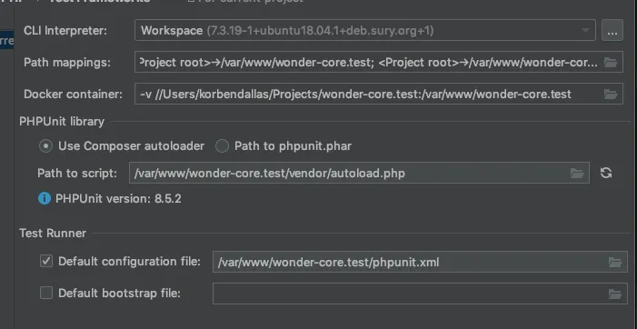 PHPSTorm test framework config