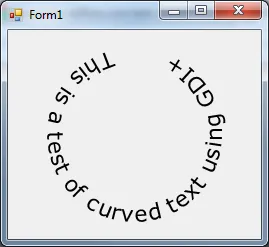 screenshot of curved text in program output