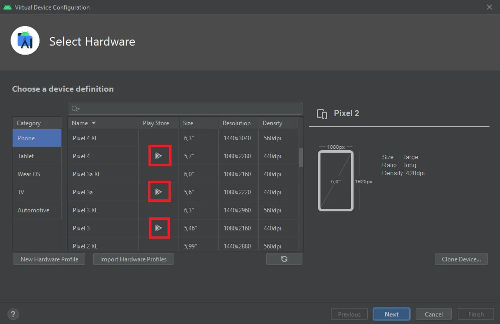 Create device including google play services