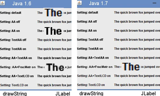 左侧运行Java 1.6，右侧运行Java 1.7