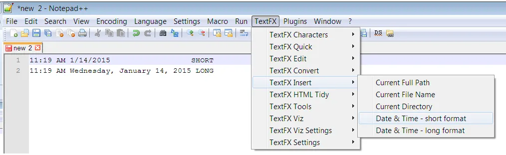 TextFx Notepad++插件中的时间格式