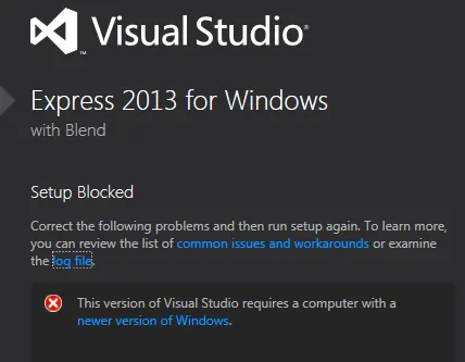 安装Visual Studio 2013时的错误