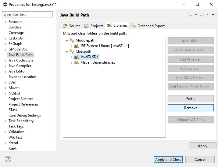 JavaFX SDK for deletion