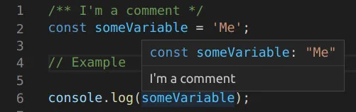 Screenshot of a variable showing a comment in the hover.