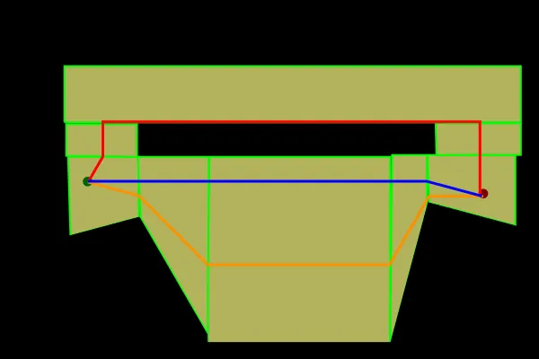 basic polygon map with possible routes