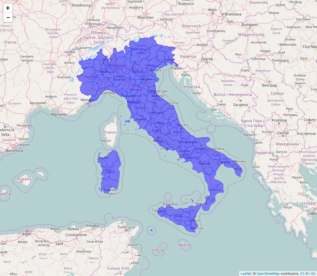 Map of Italy from from ploygons