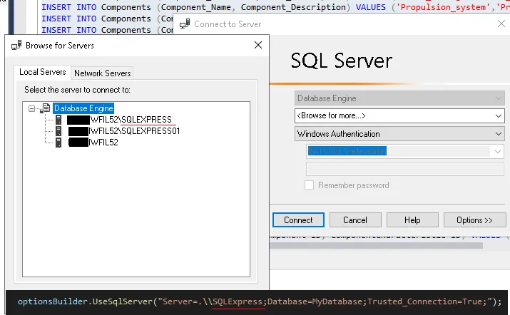 Image showing the connection string matching the correct server name