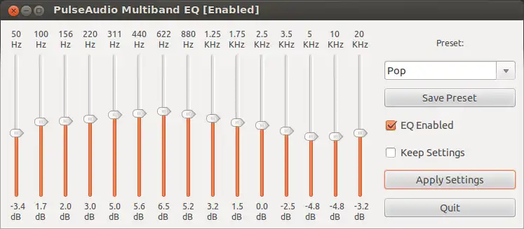 PulseAudio Multiband EQ window