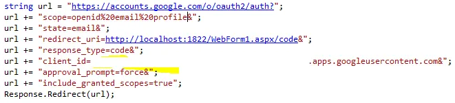 Google Open Auth url Formation