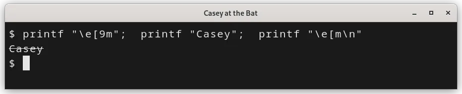 Screenshot of terminal using SGR aspect 9 to strikeout text