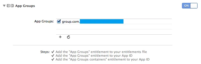 XCode Target capabilities, App Groups