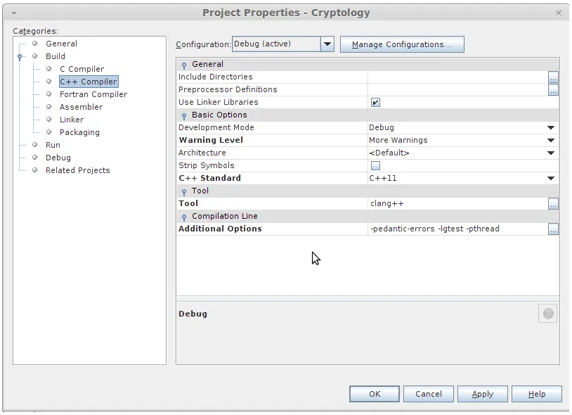 Properties of the project : C++ Compiler