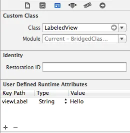 Xcode panel showing user-defined runtime attributes