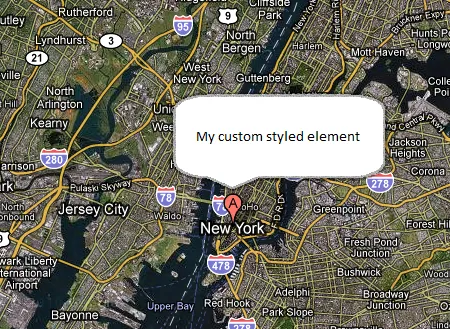 Google Maps with custom styled element attached to a set of coordinates