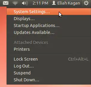 indicator-session menu showing "System Settings..." item, for opening GNOME Control Center