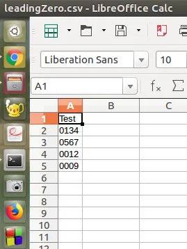 Libre Office 中带前导零的 CSV 文件