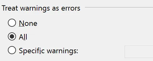 Treat warnings as errors option