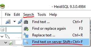 Click Search, then Find text on Server