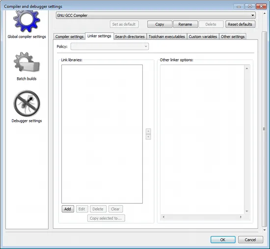 CodeBlocks linker settings