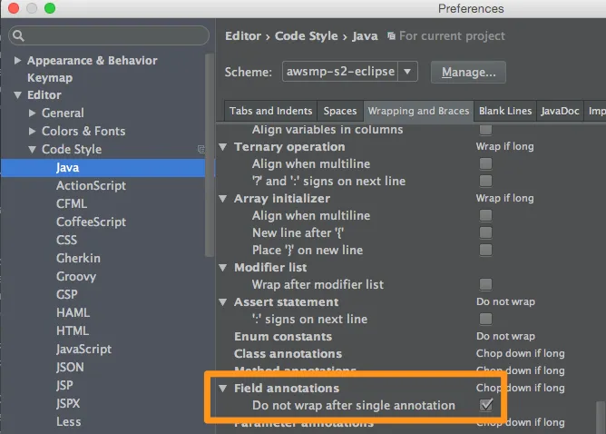 IntelliJ v14 Java样式首选项