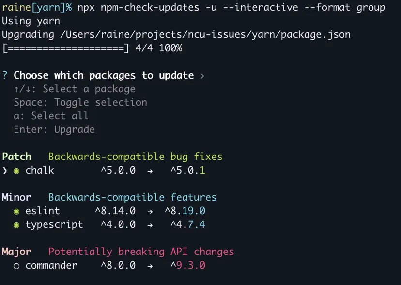 Yarn 如何将package.json中的每个依赖项更新到最新版本？ node.js reactjs npm yarnpkg Dev59