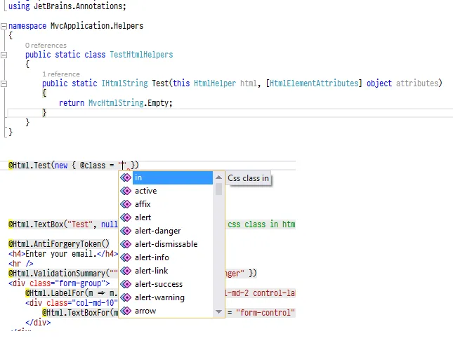 Resharper htmlAttributes intellisense