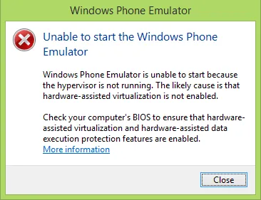 无法启动Windows Phone模拟器