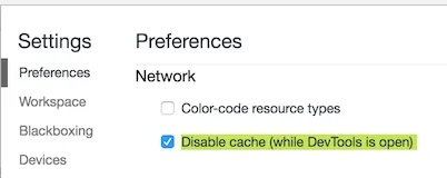 Chrome disable cache in devtools settings