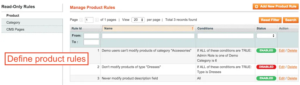 Magento Admin Read-Only Product Rules