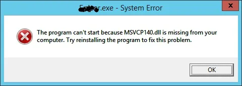 错误消息的截图：MSVCP140.dll 丢失