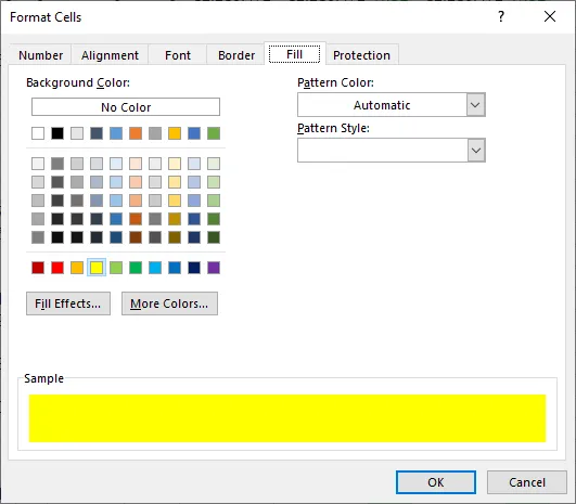 Background color selection in excel