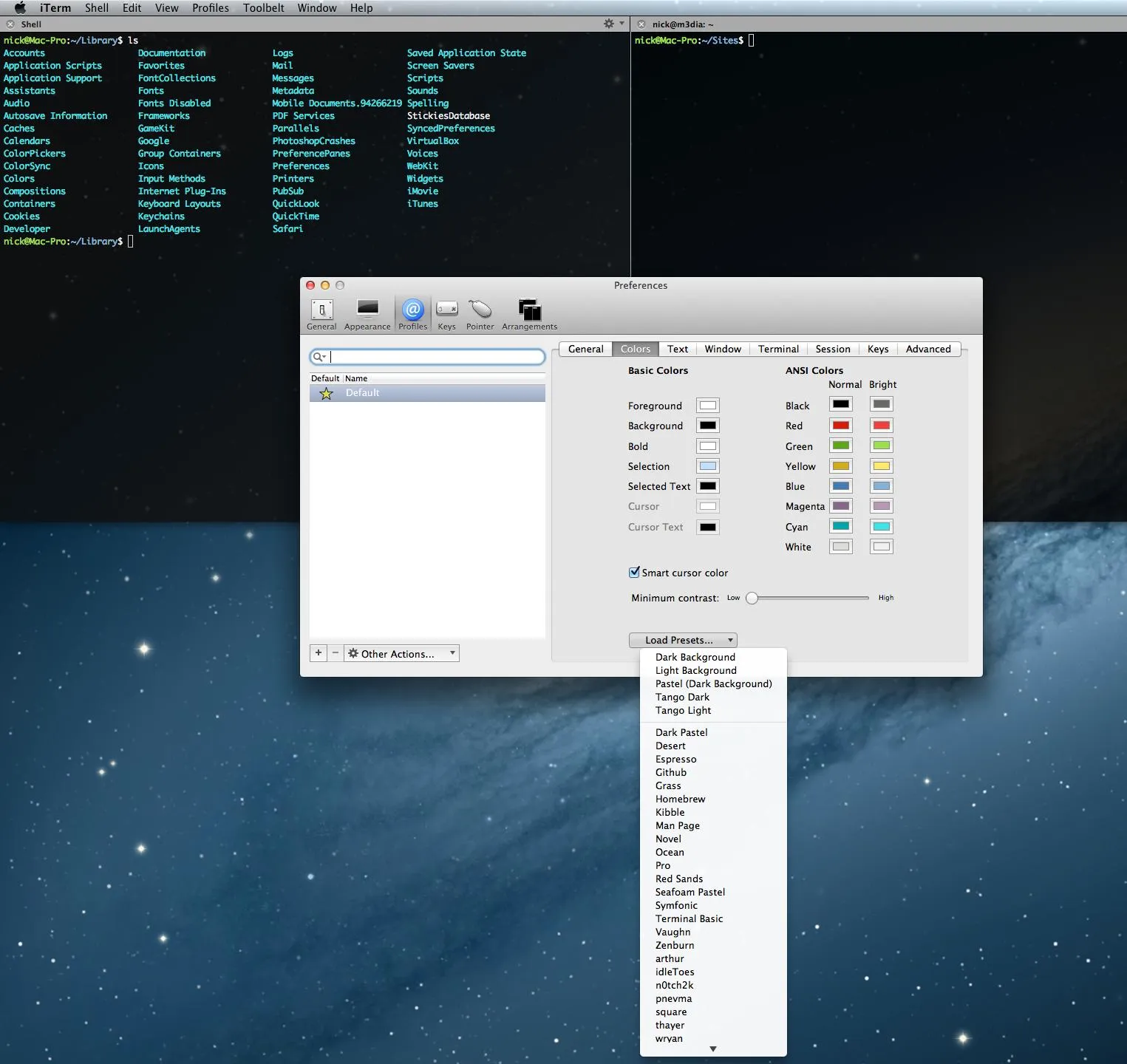 iTerm2 Color Preferences Screenshot Mac