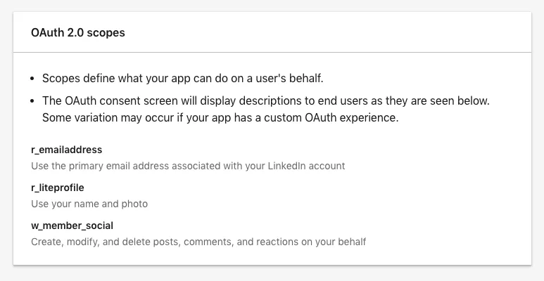 Linkedin API scope