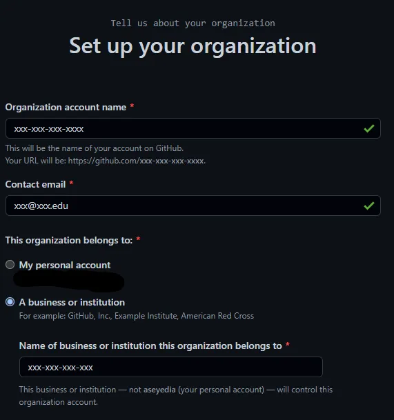 GitHub Organization Creation Page