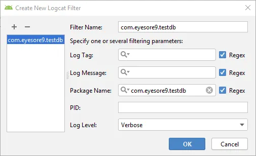 Example filter configuration