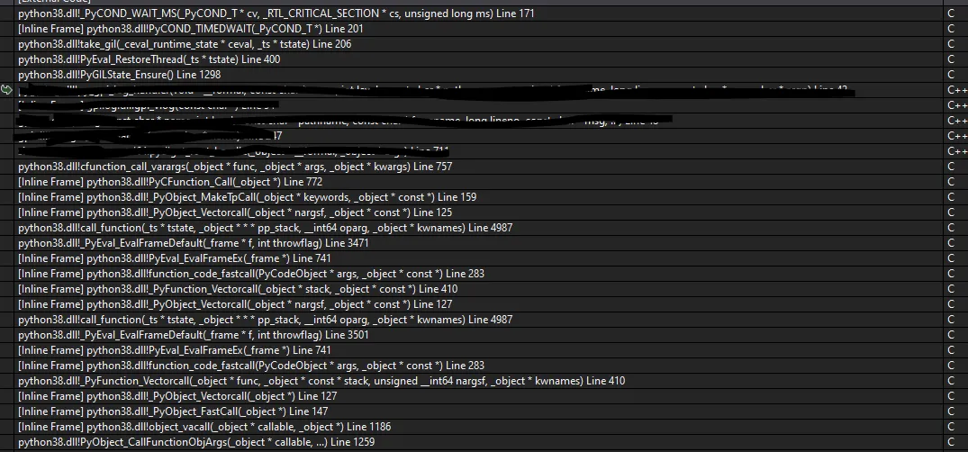 stack trace at the point of deadlock