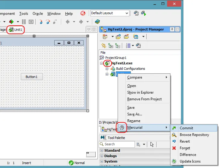 在Project Manager中右键单击文件时Mercurial图标的屏幕截图