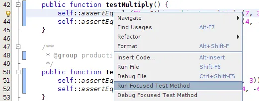 Run Focused Test Method menu