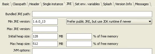 Launch4J JRE settings