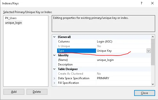 Creating unique constraint