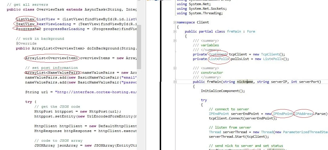 Visual difference between Eclipse(left) and Visual Studio (right)