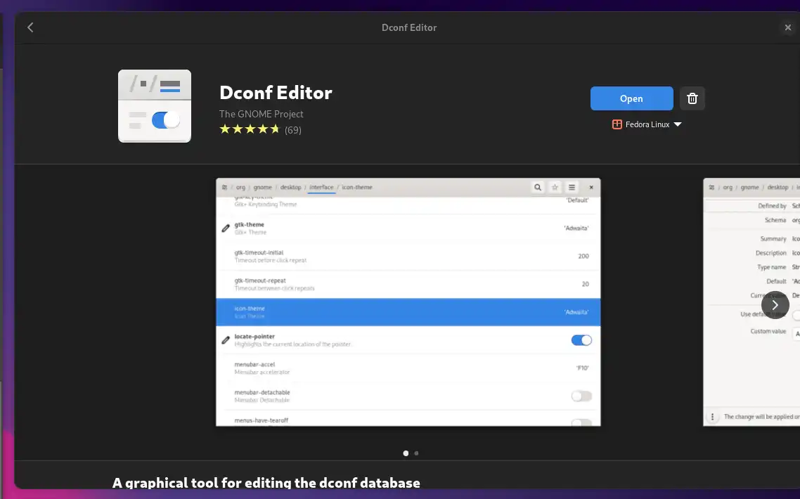 Gnome software entry for Dconf Editor