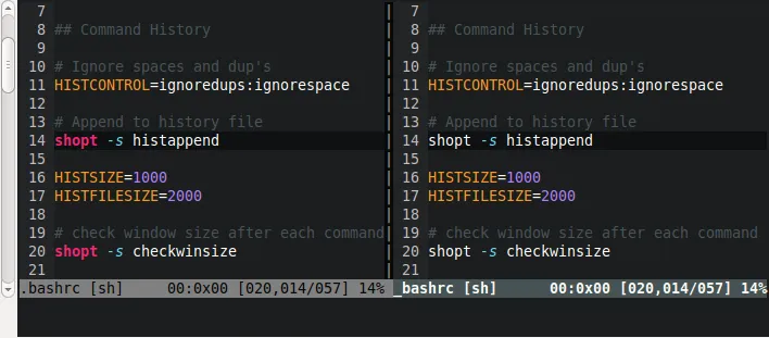 Two files side-by-side with different highlighting